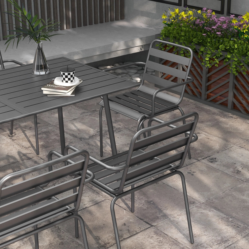 Set pranzo giardino 7 pezzi con tavolo e 6 sedie impilabili ¨C Xylo ¨C acciaio grigio antracite