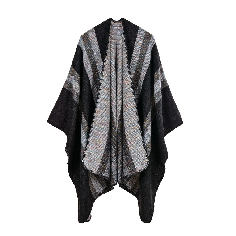 Nuovo scialle da donna in cashmere a righe con stelle, extra lungo e spesso, scialle multiuso.