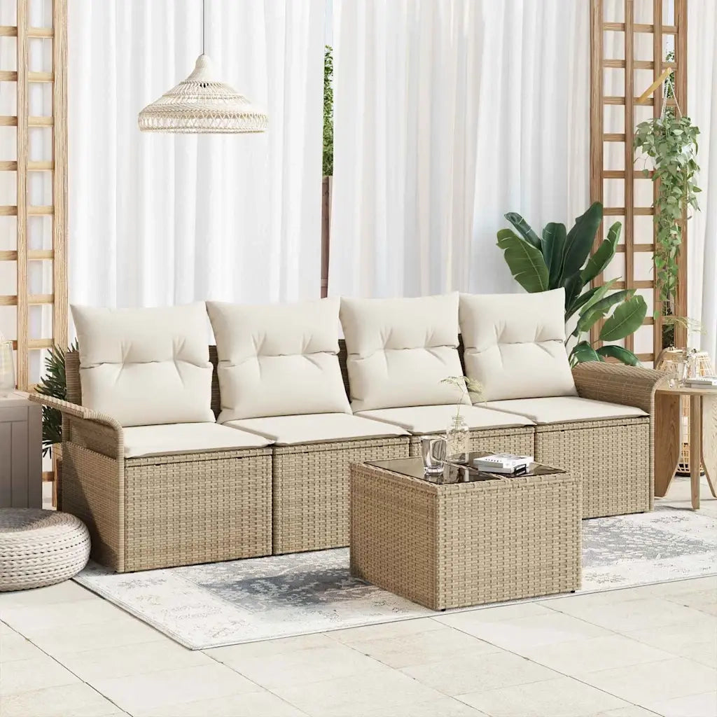 Set Divano da Giardino 5 pcs Beige e Crema polyrattan 3353900