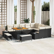 Set Divano da Giardino con cuscino 12 pcs Nero Poly Rattan