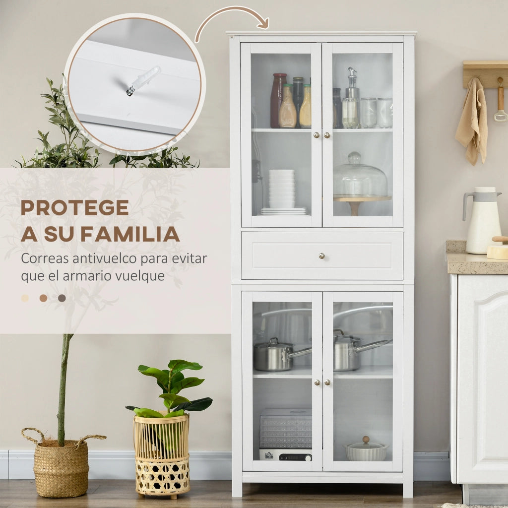 Armadio Cucina Vetrina con Ante a Vetro e Cassetto ¨C Zephmum ¨C Bianco 74x35,5x181,5 cm