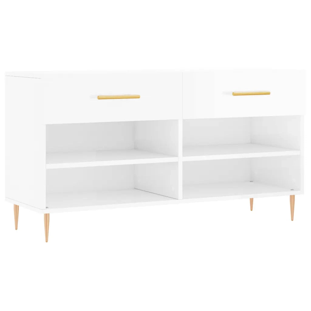 Panca Porta Scarpe | Scarpiera | Mobile per scarpe Bianco Lucido 102x35x55 cm Legno Multistrato