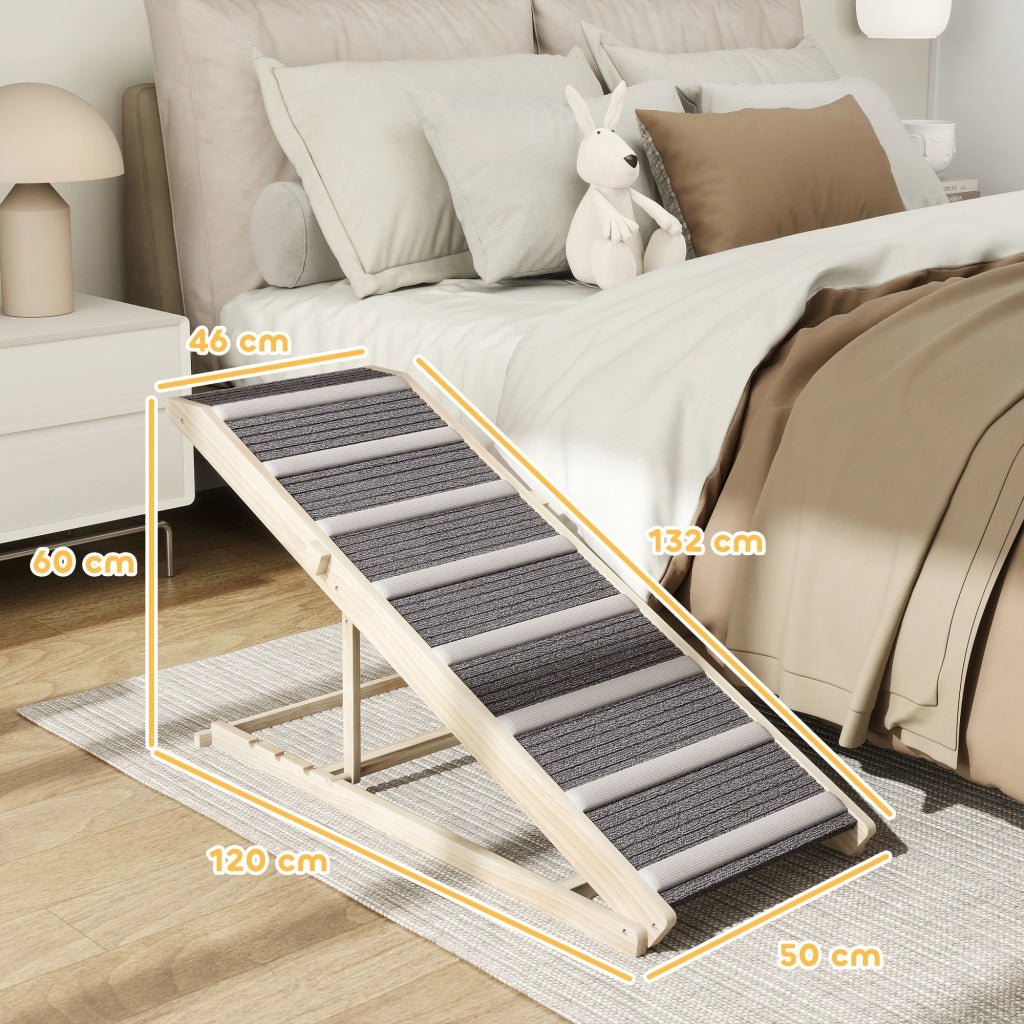Rampa per Cani Pieghevole Regolabile in Altezza 41-60 cm con Tappetino Antiscivolo ¨C Minimal ¨C Legno