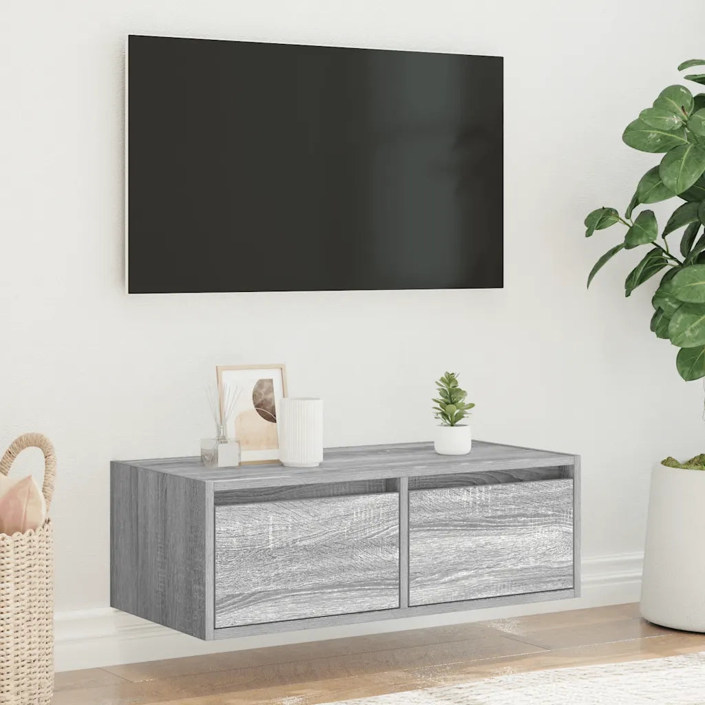 Mobile Porta TV con Luci LED Grigio Sonoma 75x35,5x25 cm 860234