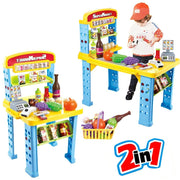 Trade Shop - Playset Supermercato Giocattolo Bambini Banco Estensibile Luci Suoni Accessori -