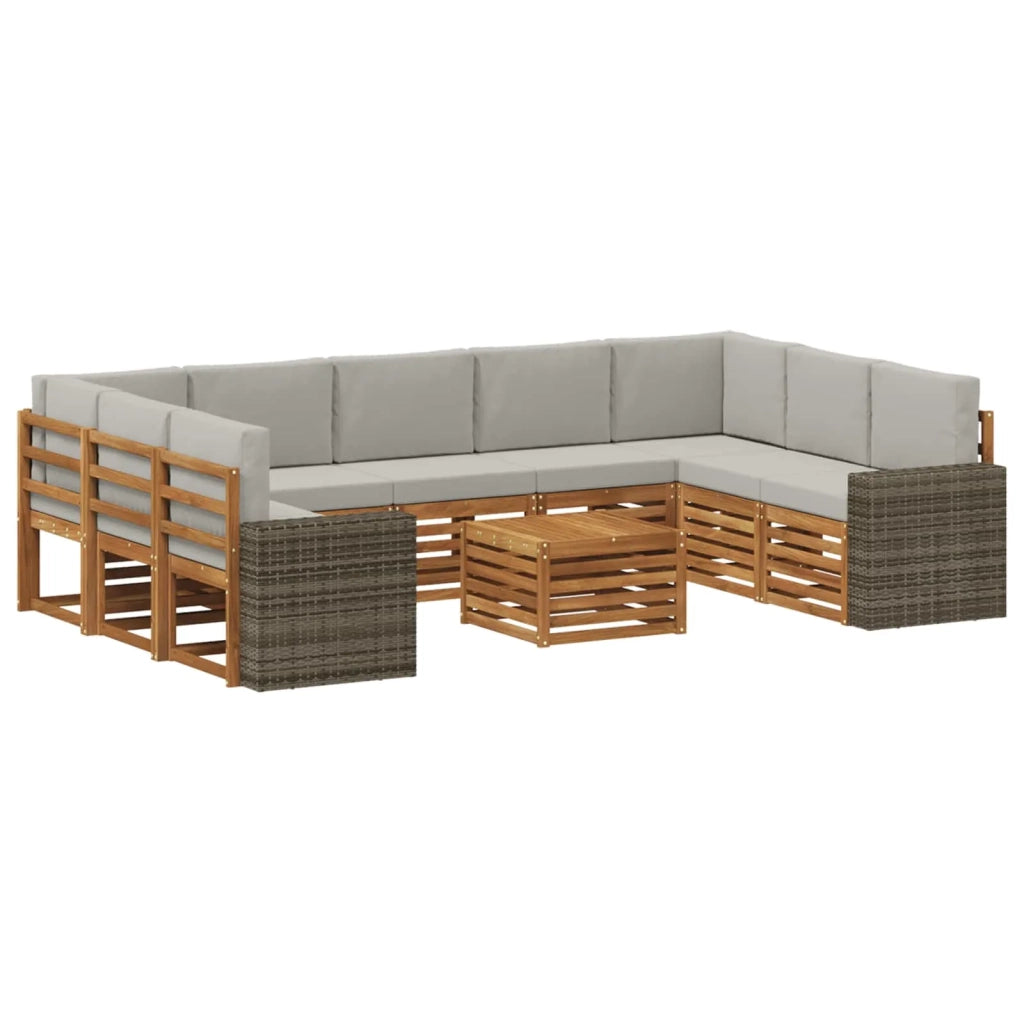 Set di divani da esterno 10 pz Naturale e Grigio Chiaro 3384877