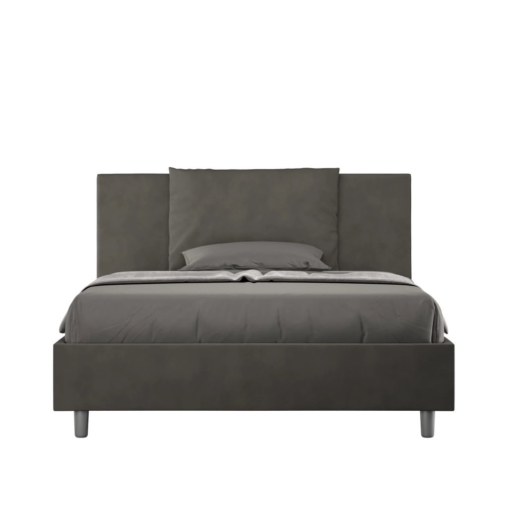 BS COM Letto una piazza e mezza con rete imbottito 130x190 microfibra grigio