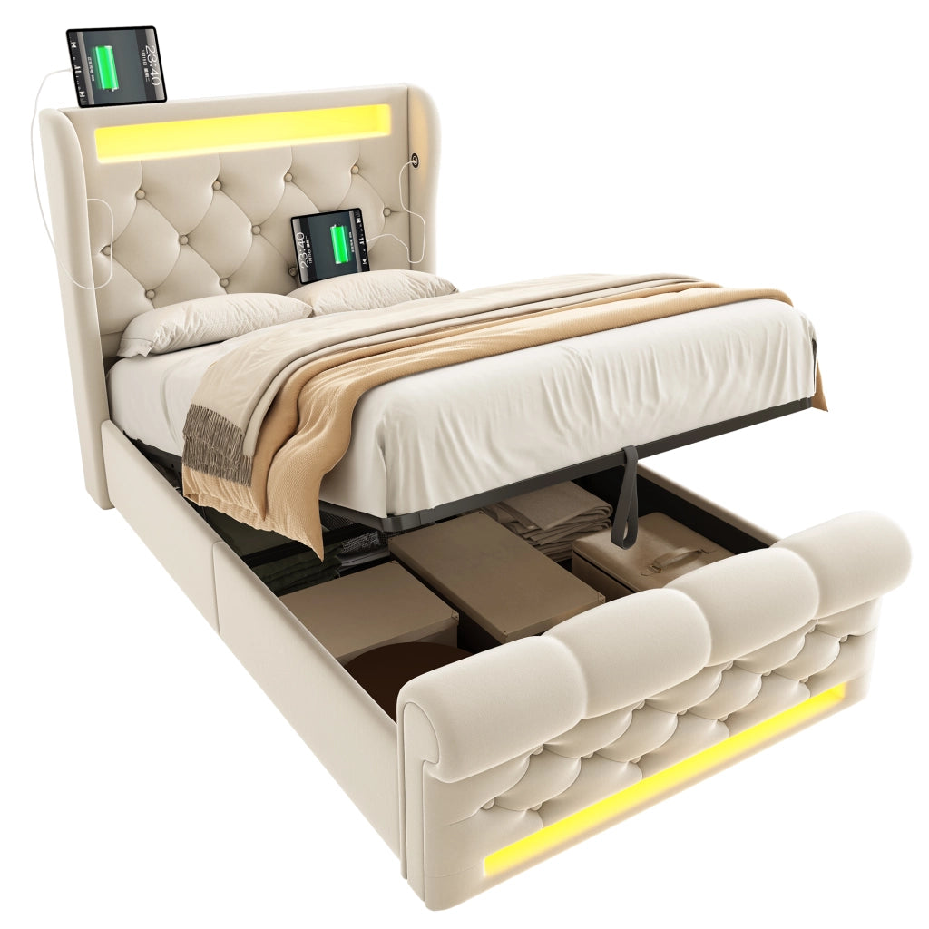 letto imbottito velluto beige 90 x 200 cm