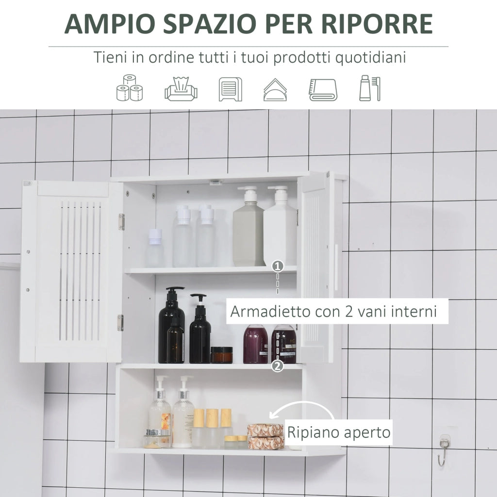 Mobiletto da Bagno a Muro 60x20x70 cm 2 Ante 1 Ripiano Bianco