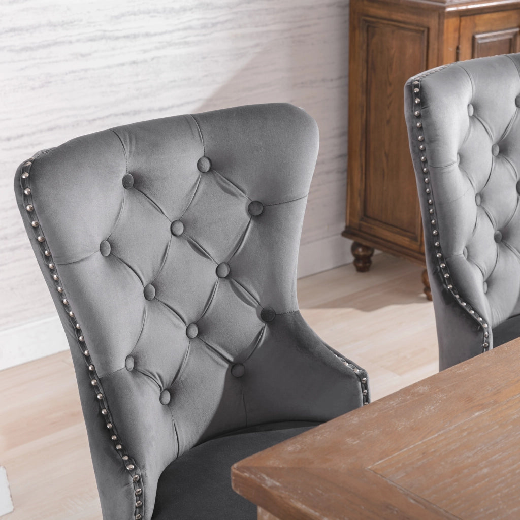 Sedie da Pranzo in Velluto con Gambe in Legno ¨C Xylo ¨C Grigio, Set 2 Pezzi