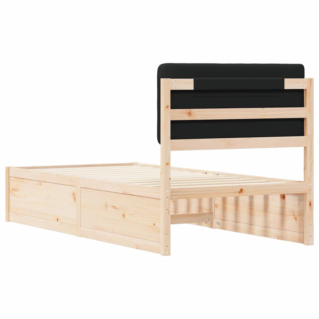 Letto con Testiera Rivestita Nero 90 x 200 cm Pino massello 877656