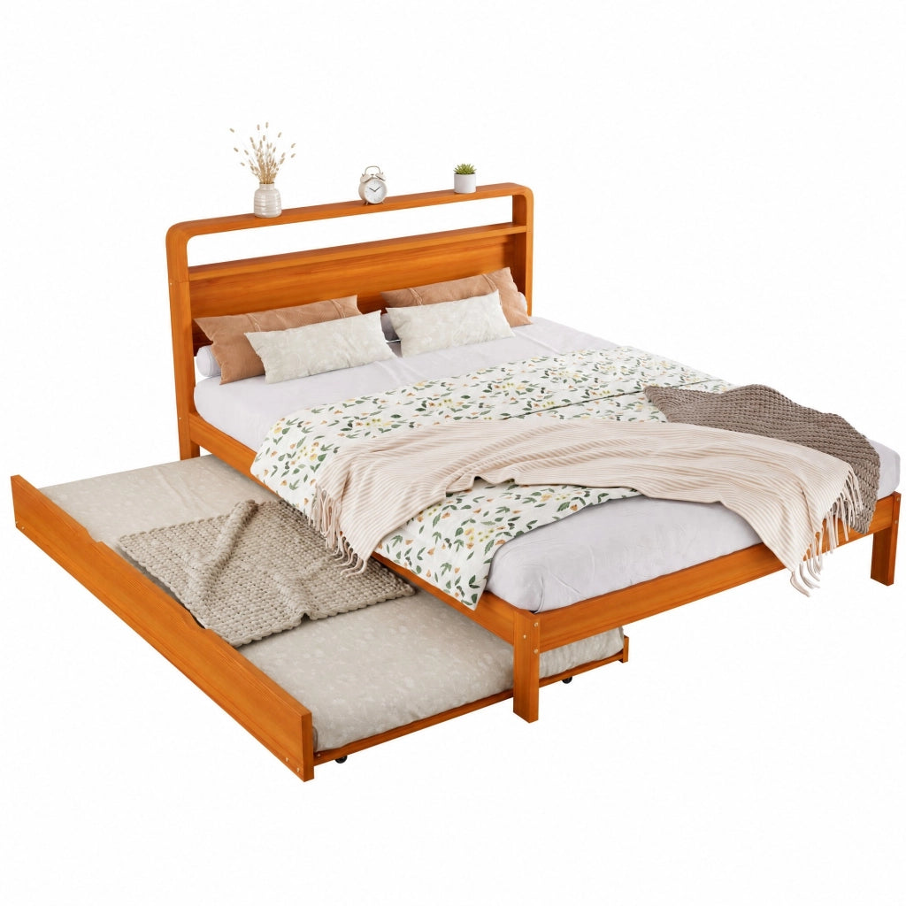 Letto in legno naturale 140x200 cm con letto estraibile 90x190 cm, soluzione 2 in 1 salvaspazio