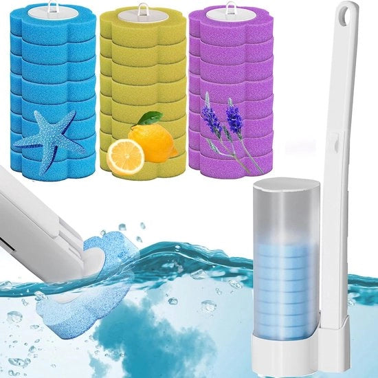 Kit per pulizia vasca da bagno - Spazzola con manico - Sistema di pulizia con 24 gettoni