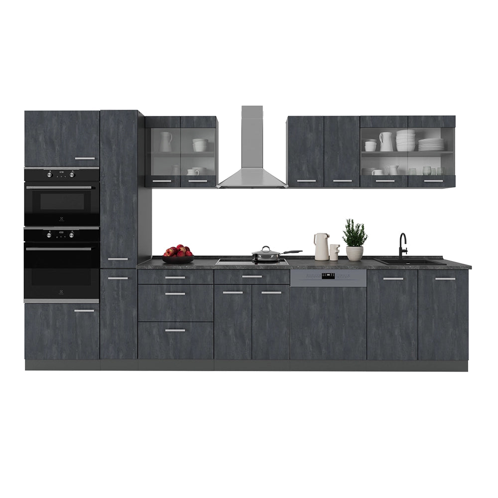 Vicco Cucina componibile Calcestruzzo nero/antracite 350 cm senza piano di lavoro