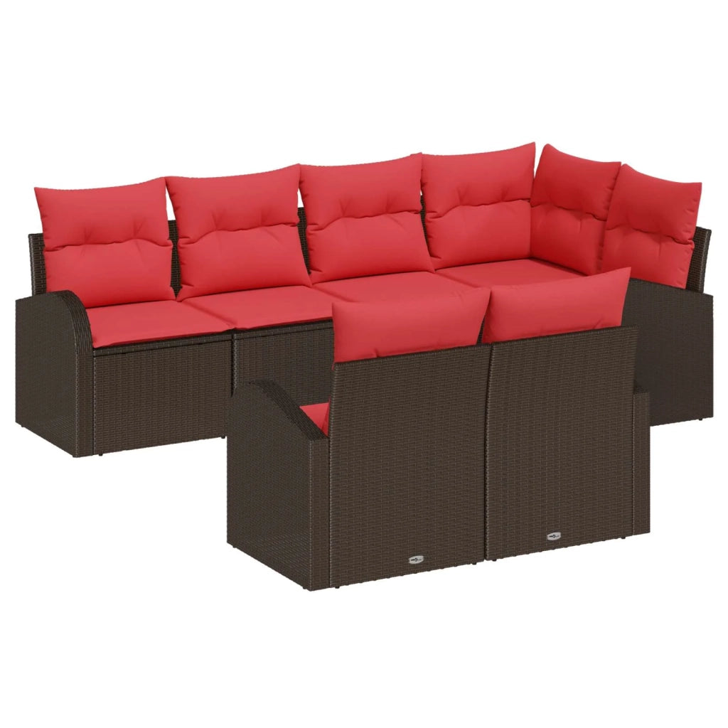 Set Divano da Giardino 7 pcs Marrone e Rosso polyrattan 3354753