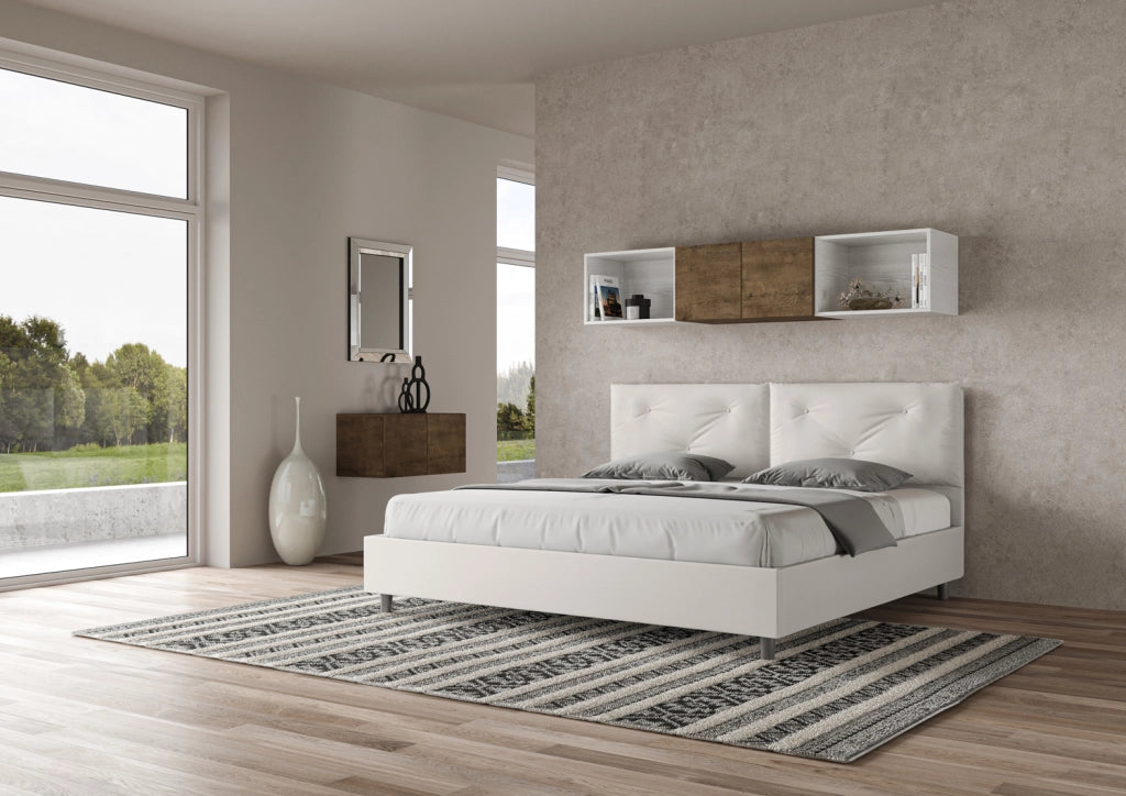 BS COM Letto matrimoniale king size contenitore imbottito 200x210 similpelle bianco