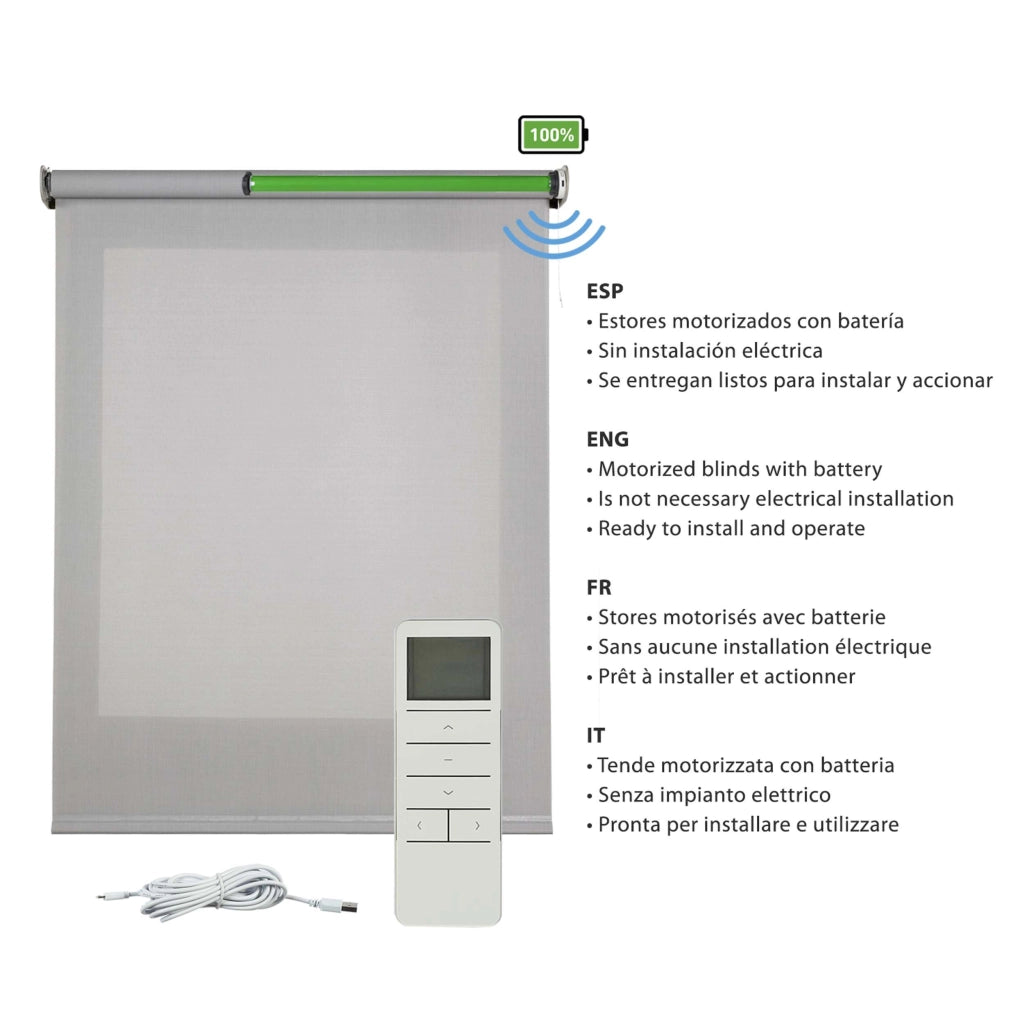 Tende a Rullo Motorizzate Screen Premium con finiture in alluminio Tessuto Tecnico con Motore e Telecomando  Grigia 160x180 cm