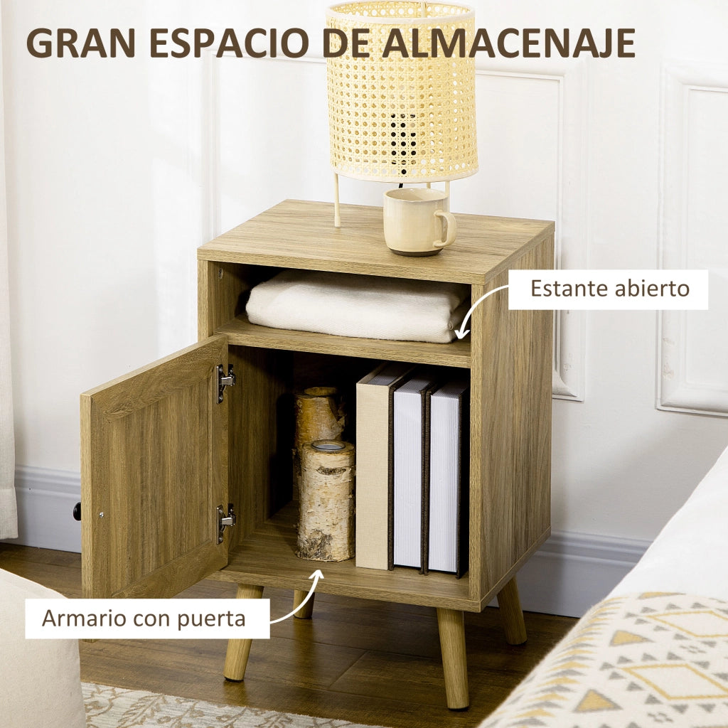 Comodino con Porta a Griglia ¨C Minimal ¨C Legno Naturale 39x35x60 cm