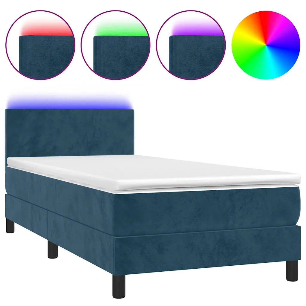 Letto a Molle con Materasso e LED Blu Scuro 100x200 cm