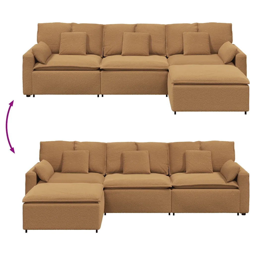 Divano Modulare con Poggiapiedi e Cuscini Beige 3321086
