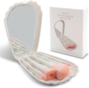 Set di 5 mini-spazzole per trucco portatili in conchiglia con spazzola per blush, spazzola per blending del powder e spazzola per ombretto