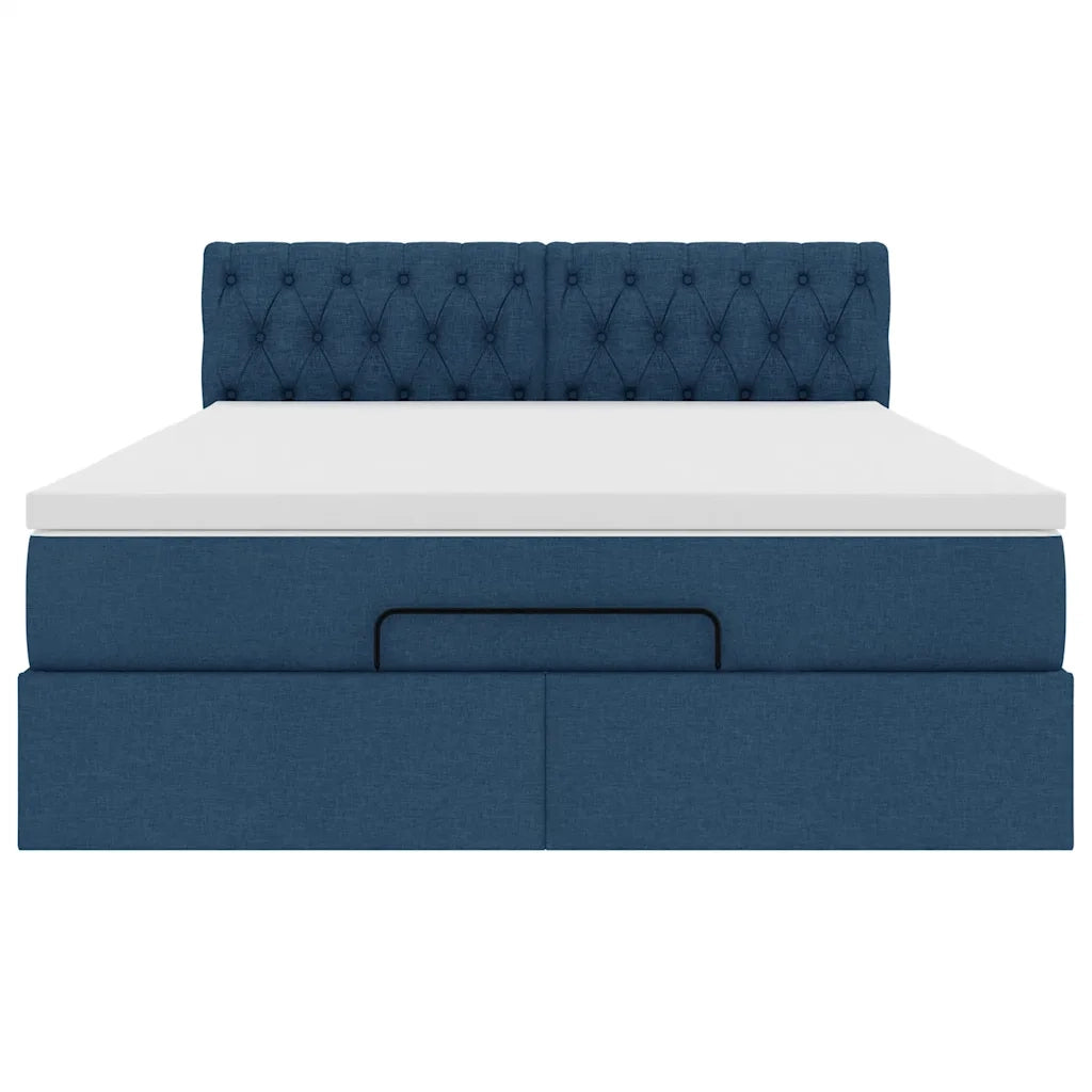 Struttura Letto Pouf con Materasso Blu 140x200cm in Tessuto 3312401