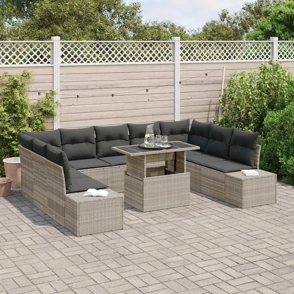 Set Divano da Giardino 10 pcs Grigio chiaro Poly Rattan