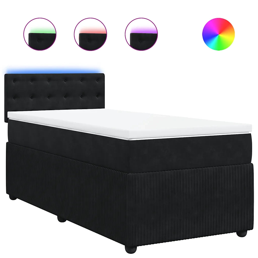 Letto singolo | Letto per adulti | Giroletto a Molle con Materasso Nero 80x200 cm in Velluto