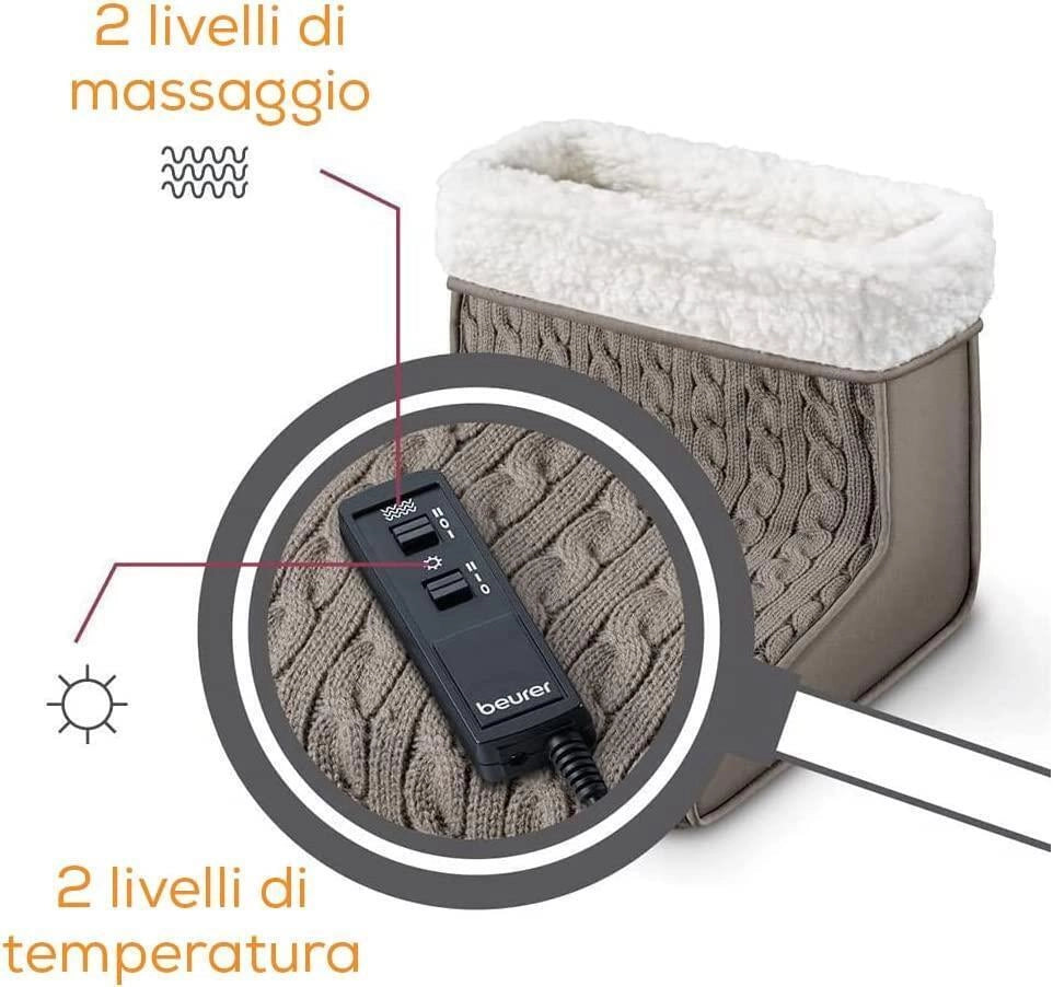 Beurer FWM45 Scaldapiedi Massaggiatore Elettrico 2 Livelli Massaggio e Temperatura Fodera Peluche Lavabile 15W colore Grigio