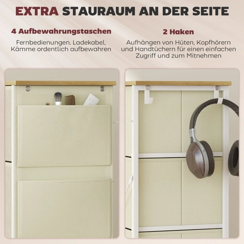 Cassettiera con 8 cassetti in tessuto; 4 tasche e 2 ganci; in acciaio; per camera da letto; beige; 86×30×94.5 cm