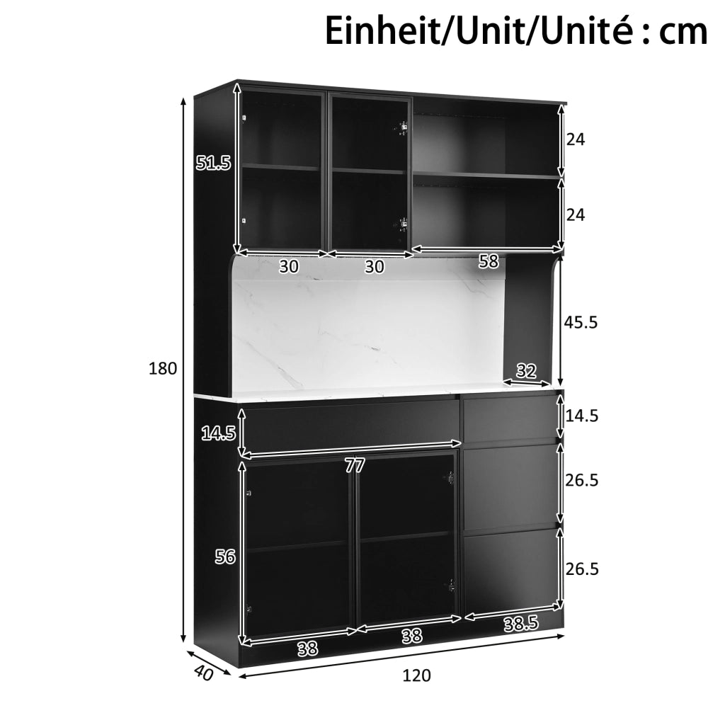 SIDEBOARD 120x40x180 cm Bianco e Nero in MDF con LED