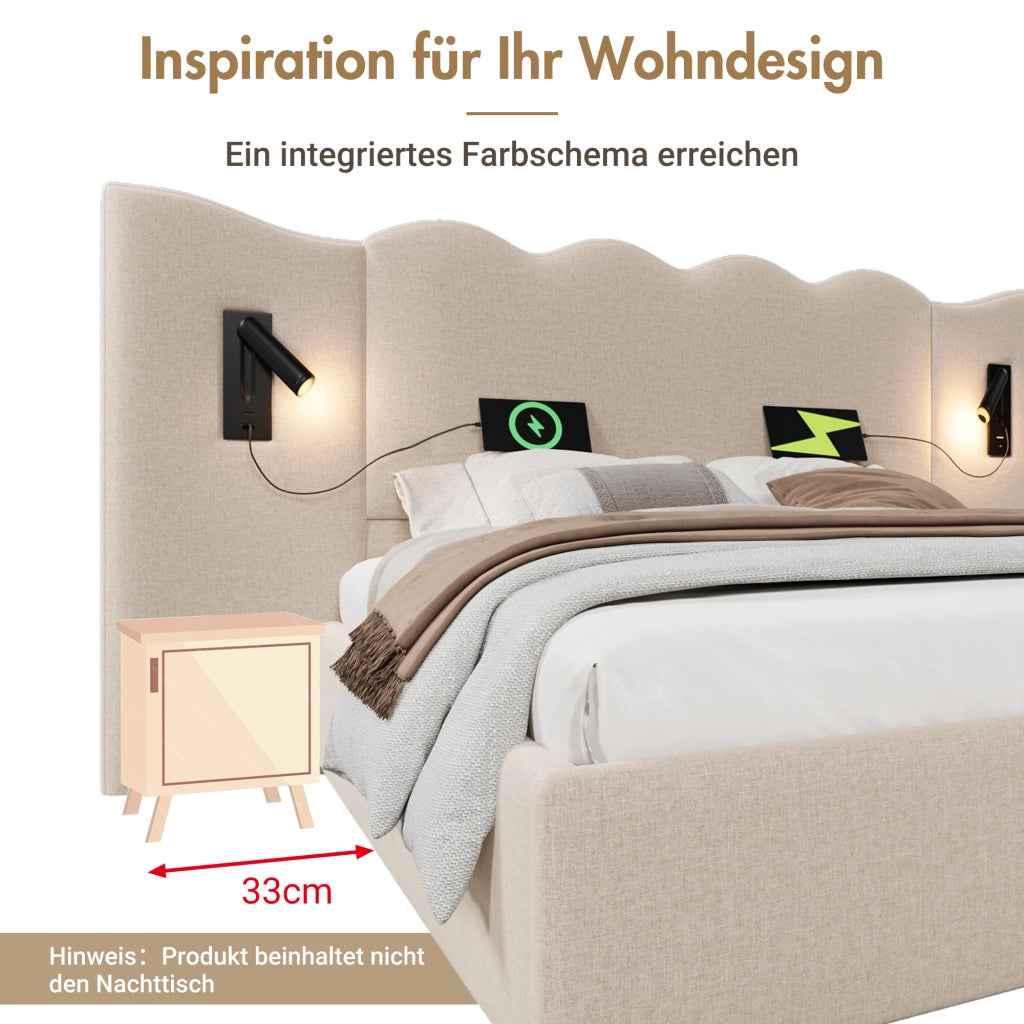 letto imbottito lino beige 160x200 cm