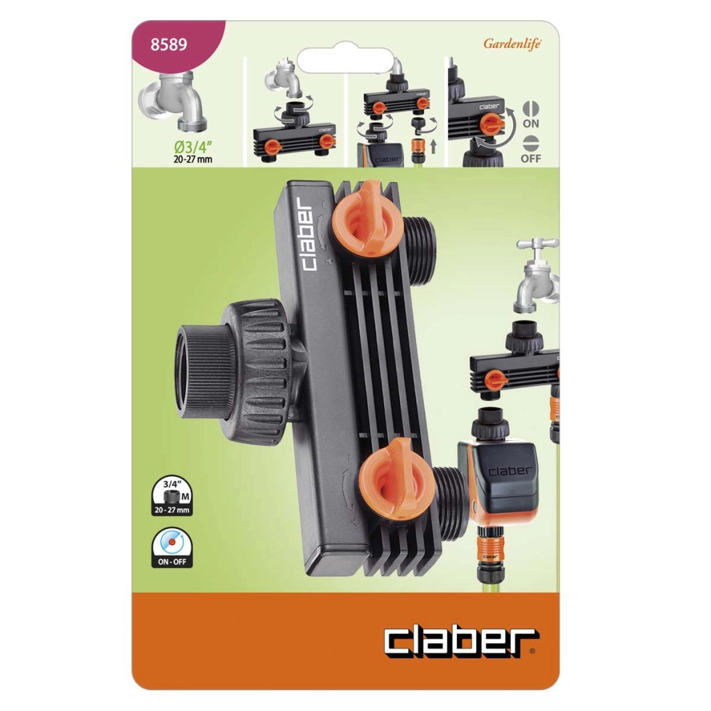PRESA A 2 VIE M 3/4? CON RUBINETTI DI REGOLAZIONE- - in blister 8589 - 1 blister CLABER