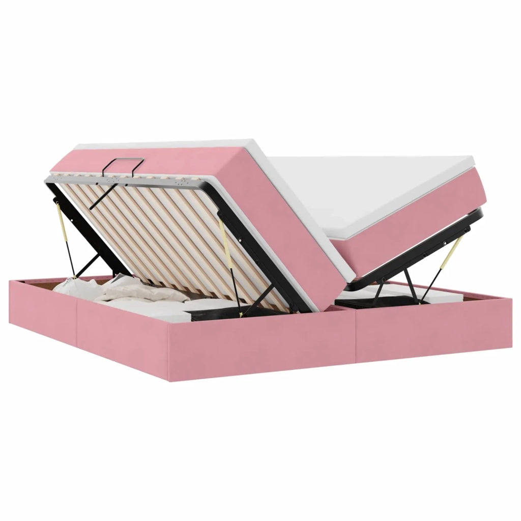 Letto con contenitore e materasso Rosa 180 x 200 cm Velluto 3370366