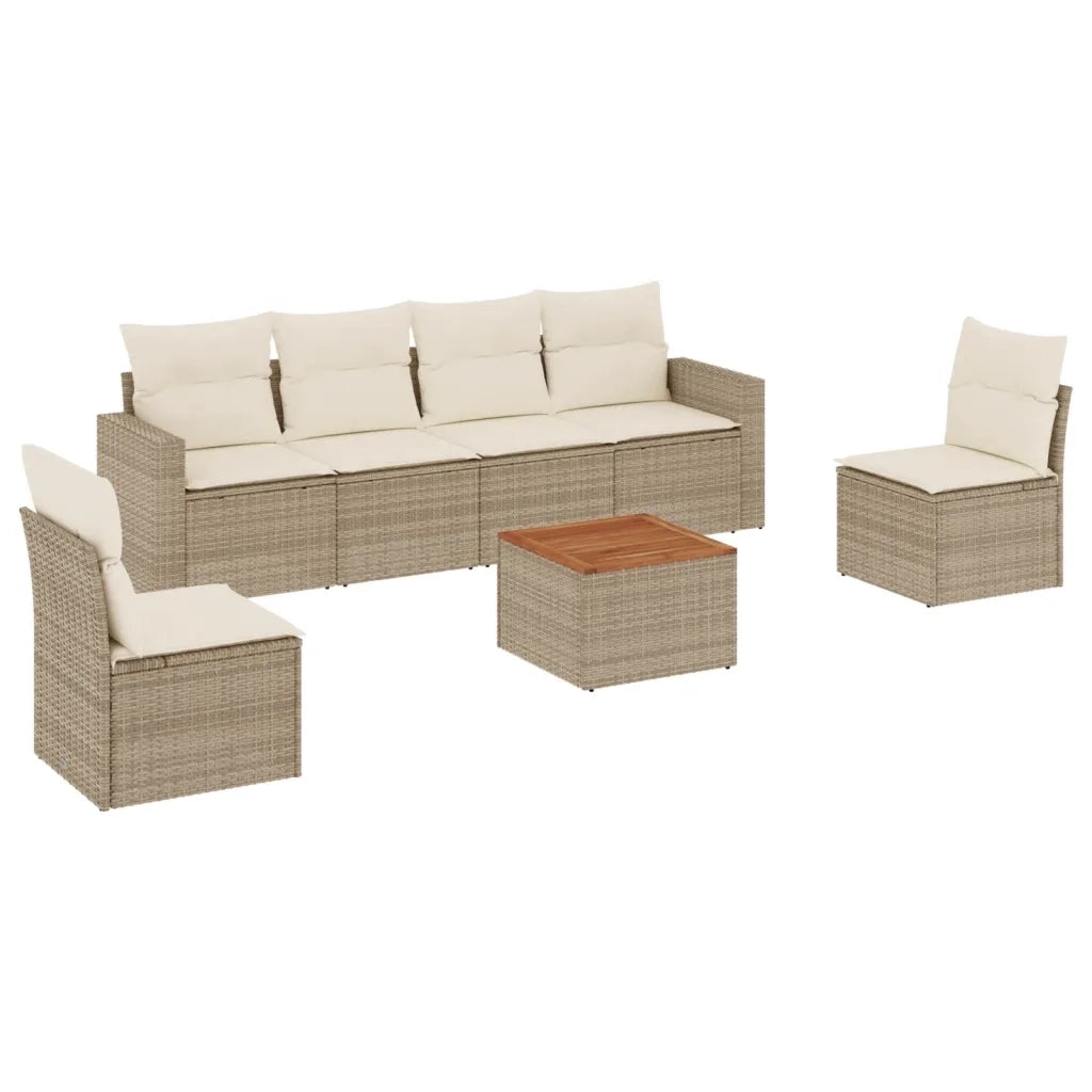 Set Divani da Giardino 7 pz con Cuscini Beige in Polyrattan 3256401