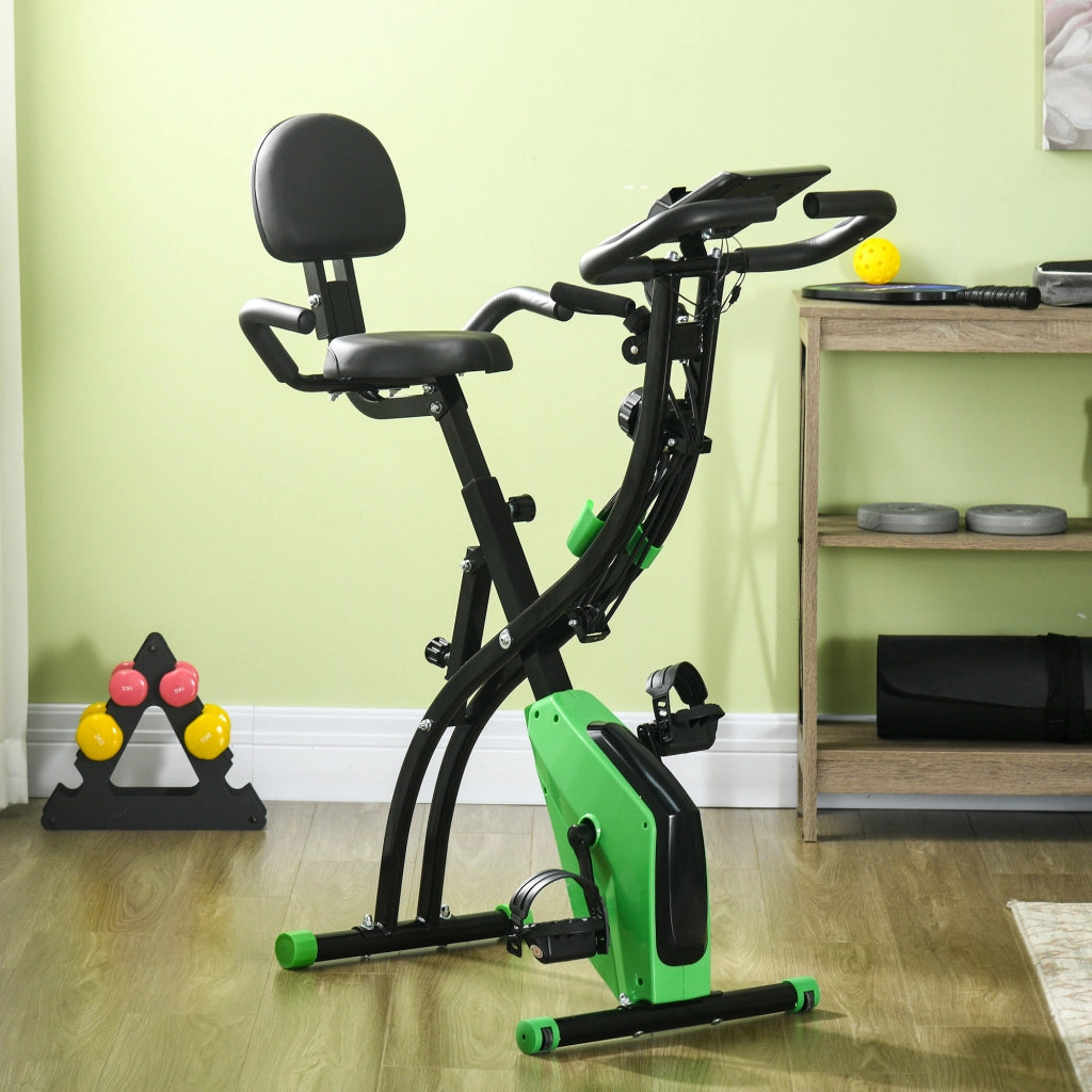 Cyclette Pieghevole 2 in 1 ¨C Xylo ¨C Resistenza Magnetica 8 Livelli, Sensore Cardiaco, Volano 2.5kg, Verde