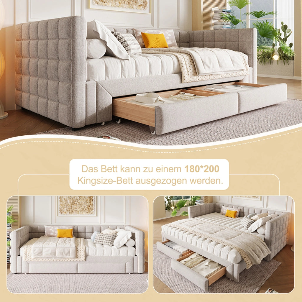 DESMIU Divano letto 90 × 200 cm 1 posto con 2 cassetti, senza materasso, in velluto beige