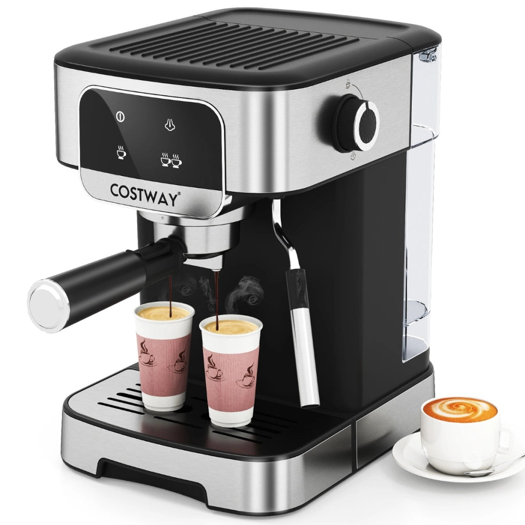 Macchina da caff¨¨ professionale 1200W con montalatte a vapore, Macchina per espresso 20 bar per barista Nero e argento
