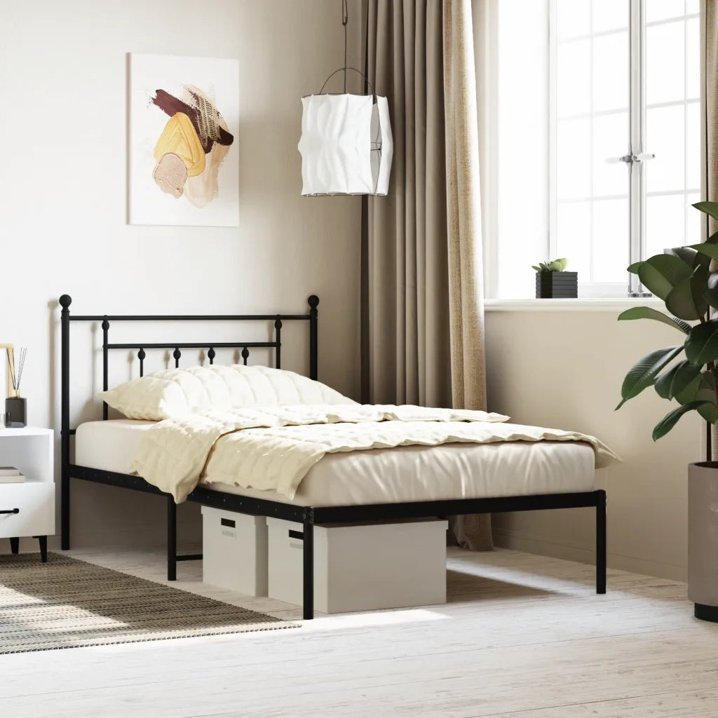 Letto singolo | Letto per adulti | Giroletto con Testiera in Metallo Nero 107x203 cm