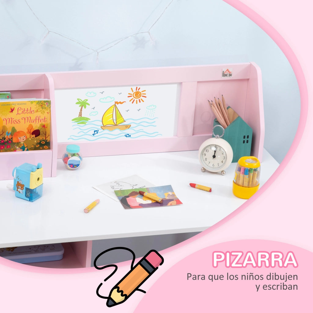 Scrivania per Bambini con Sedia e Ripiani ¨C Zephmum ¨C Rosa 90x45x85 cm
