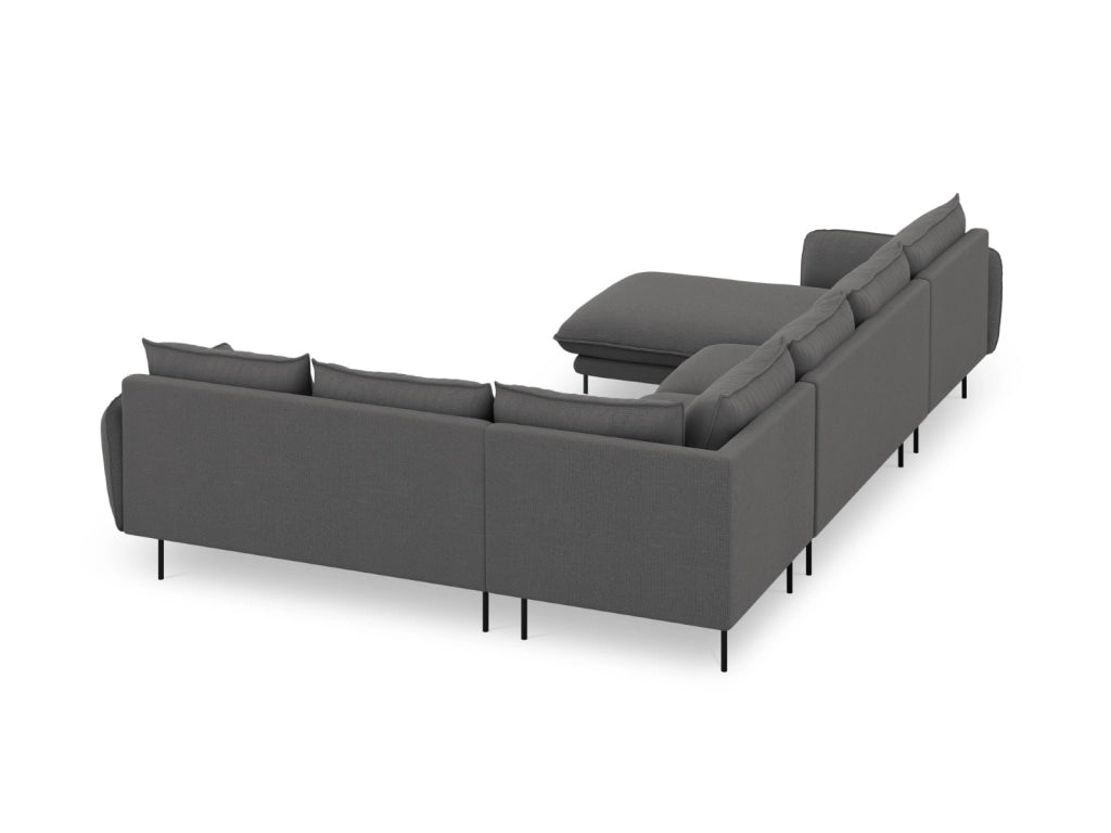 Cosmopolitan Design - Divano panoramico destro "Vienna" 7 posti in tessuto strutturato grigio scuro 