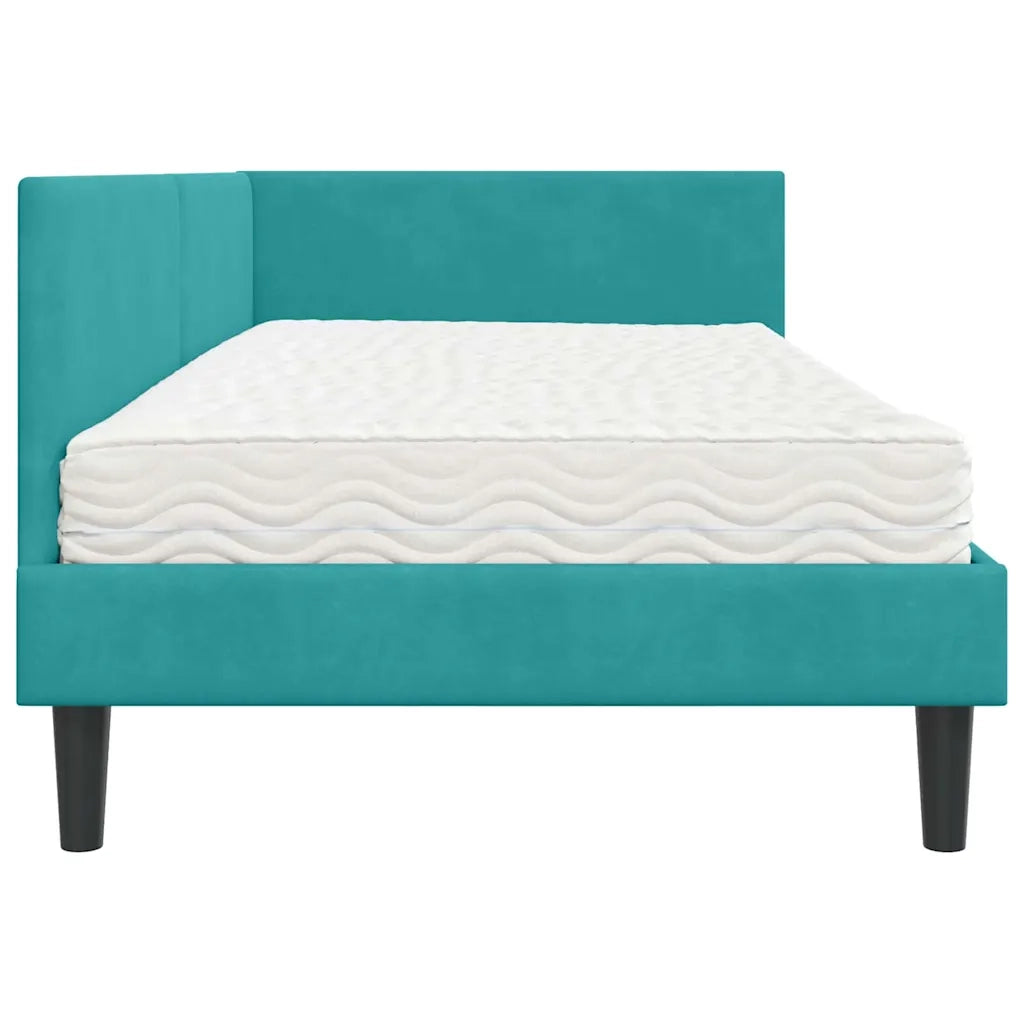 Letto singolo | Letto per adulti | Struttura Letto Angolare con Materasso 2 pcs Turchese Velluto