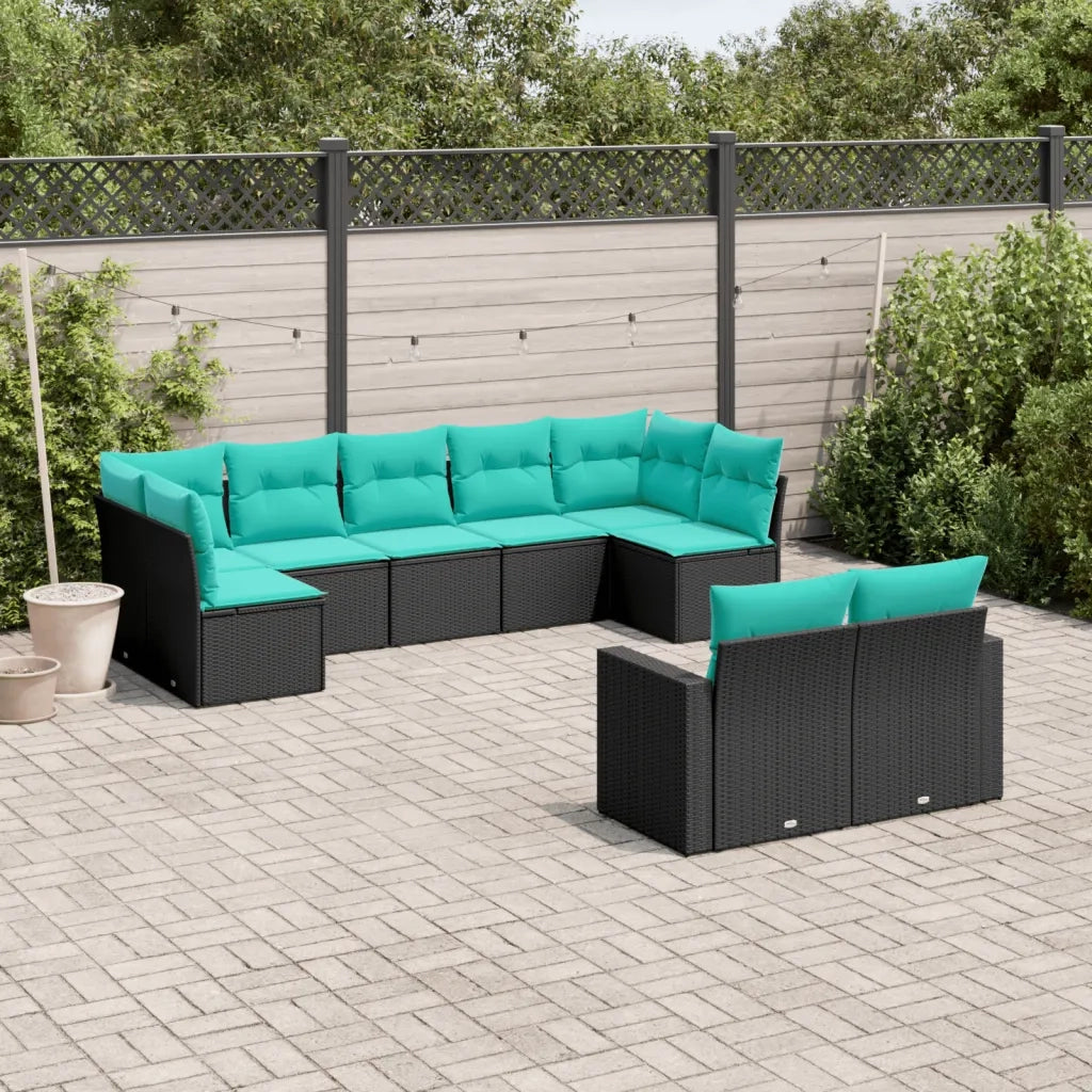 Set Divani da Giardino 9 pz con Cuscini Nero in Polyrattan 3219407