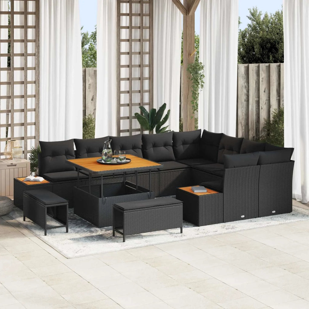 Set Divano da Giardino 12 pcs Nero polyrattan