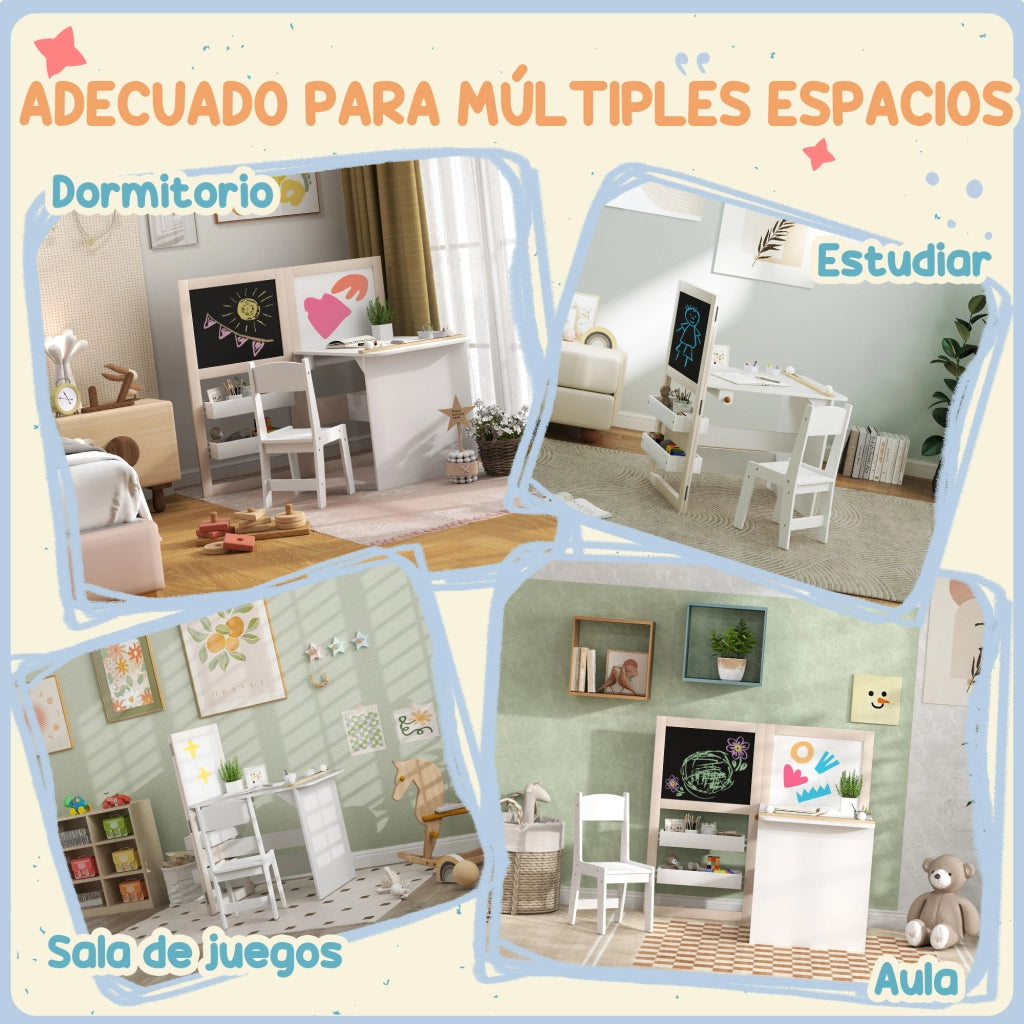 Tavolo bambini pieghevole con sedia ¨C zephmum ¨C bianco