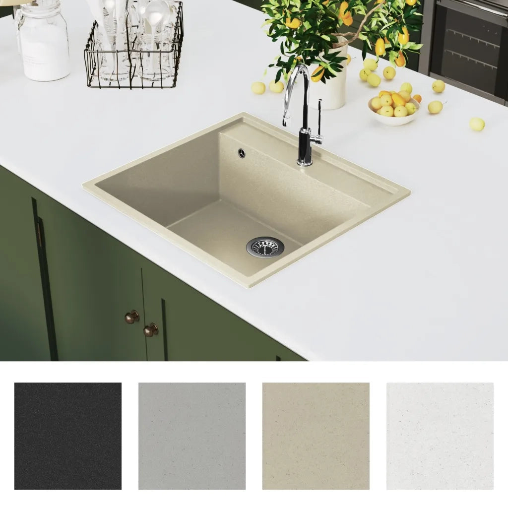 Lavello da Cucina con Foro Troppopieno Beige in Granito 147063