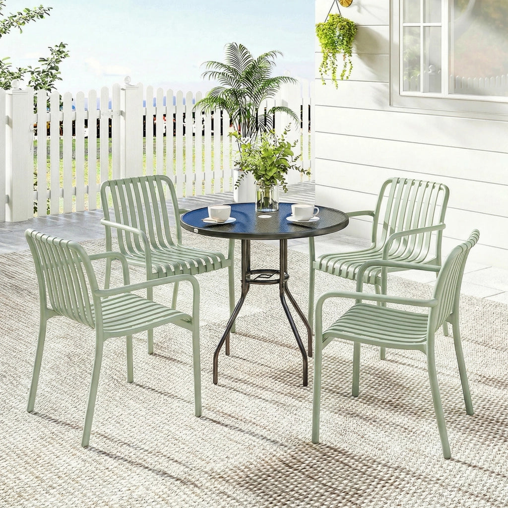 Set 4 Sedie da Giardino Impilabili ¨C Xylo ¨C Polipropilene Anti-UV Braccioli Schienale Ergonomico Grigio Verde