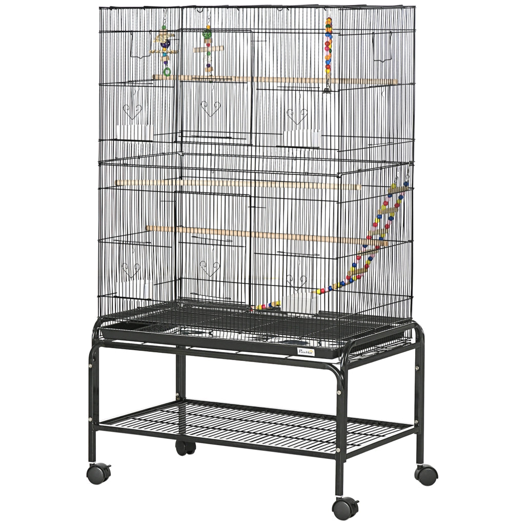 Gabbia per Uccelli con Ruote ¨C Zephmum ¨C 79x49x133 cm Nero Metallo