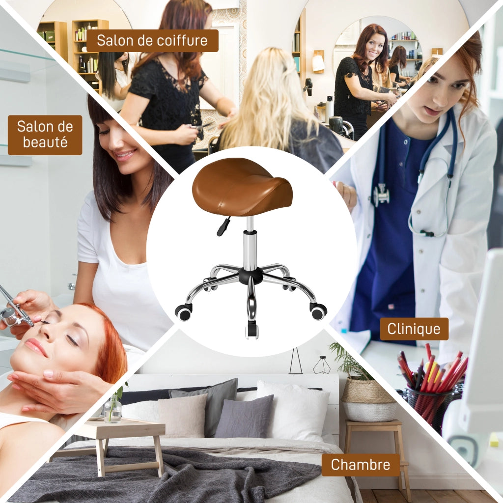 Sgabello da Lavoro Regolabile ¨C Xylo ¨C Altezza 49-61cm Marrone con Rotelle