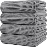 Asciugamano da bagno in microfibra oversized, 152 x 76 cm, 4 pezzi (grigio, tessuto a waffle)